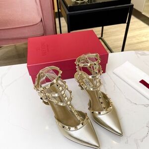 Soft Gold Rockstud Cage Heels 65mm